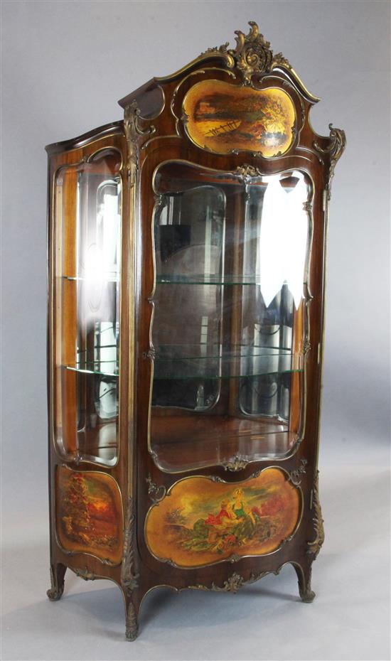 A Vernis Martin style kingwood vitrine, W.3ft 4in. D.1ft 6in. H.6ft 1in.